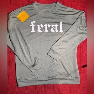 Casual green Long Sleeve Tee with white Print